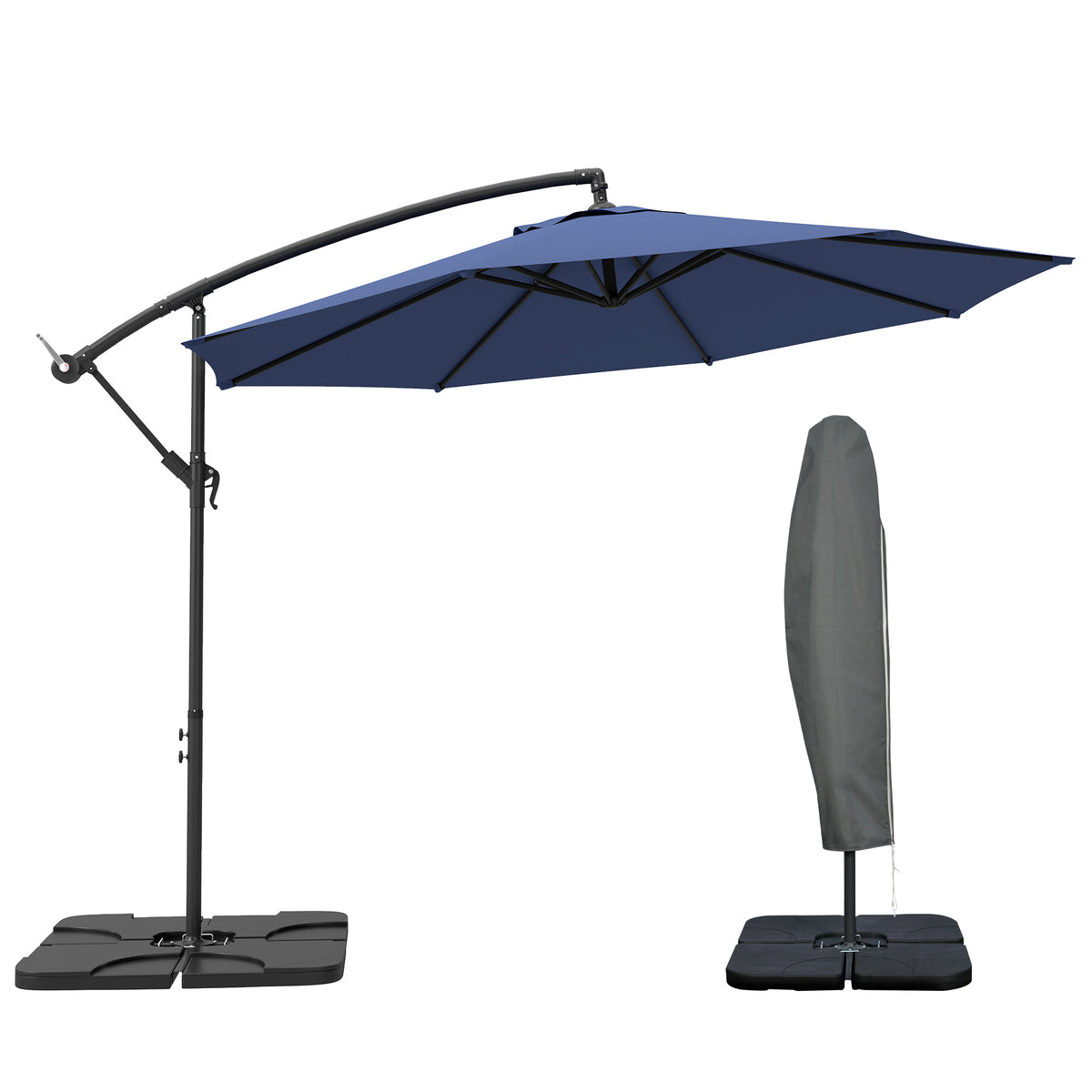 Outsunny 3m Overhanging Parasol, with Base, Weights and Cover - Blue