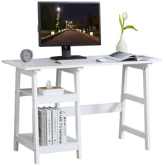 HOMCOM Compact Computer Desk with Storage Shelves, Study Table with Bookshelf, PC Table Workstation for Home Office, Study, Easy Assembly, 120 x 51cm, White