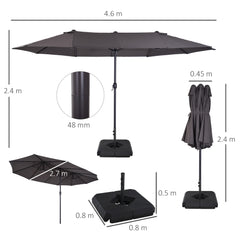 Outsunny 4.6m Garden Parasol Double-Sided Sun Umbrella Patio Market Shelter Canopy Shade with Weight Base, Grey