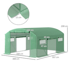 Outsunny 13 x 9.8ft Walk-In Polytunnel Greenhouse - Green