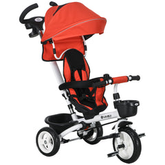 HOMCOM Metal Frame 6 in 1 Baby Push Tricycle with Parent Handle for 1-5 Years Old, Red