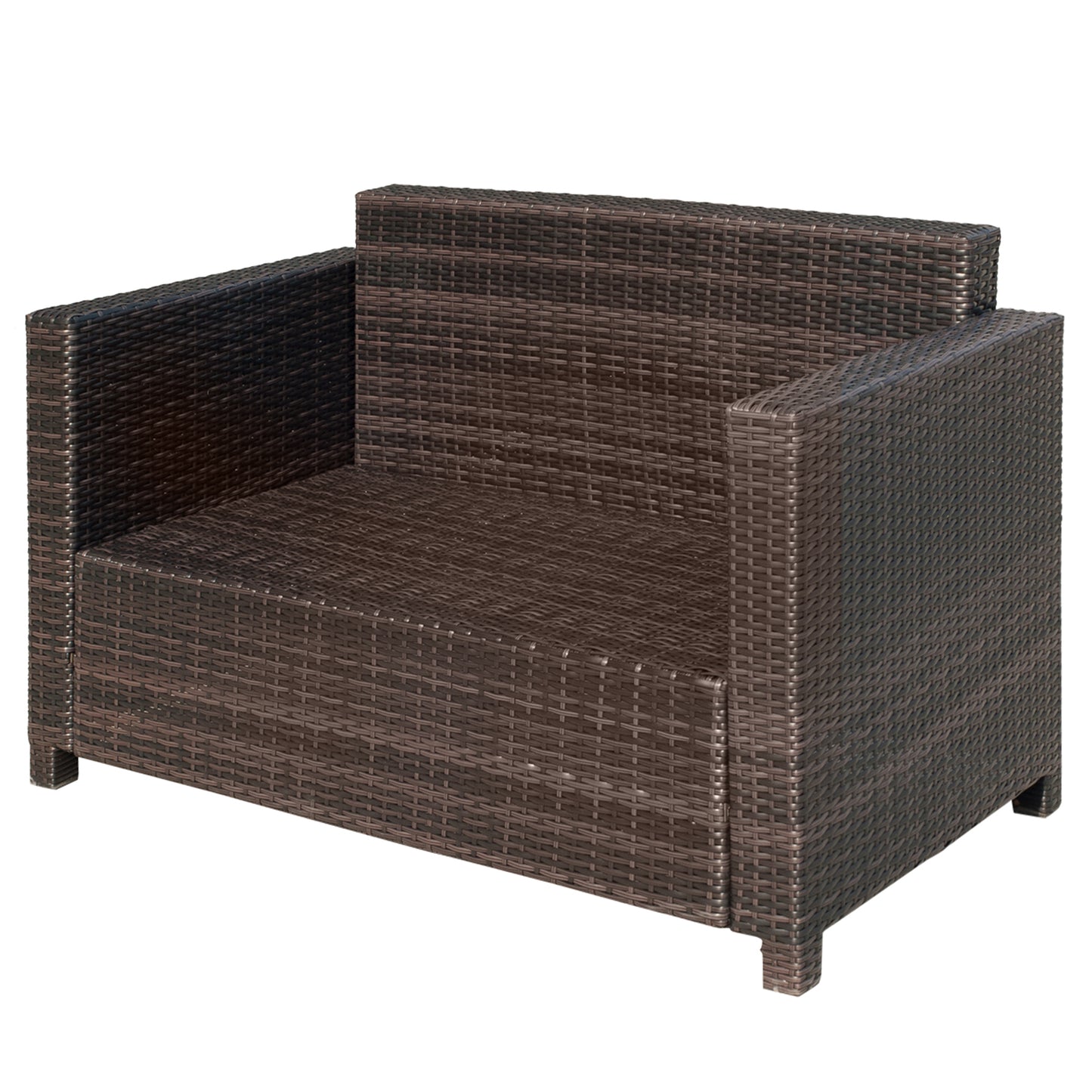 Outsunny 2 Seater Garden Furniture, Rattan Sofa with Soft Padded Cushion and Armrests, Wicker Garden Loveseat for Patio, Mixed Brown