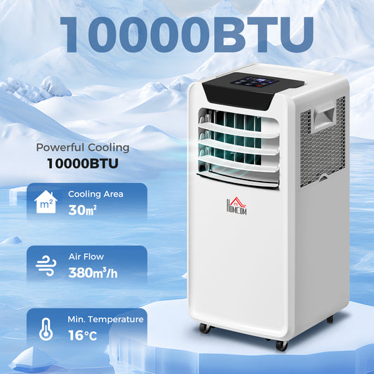 HOMCOM 10000 BTU Air Conditioning Unit, 3-in-1 Portable Air Conditioner, Dehumidifier, Cooling Fan with Remote Control, LED Display, 2 Speeds, 24H Timer, Window Venting Kit, 30m√Ç¬≤