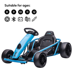 HOMCOM 24V Drift Kart, Electric Ride-On Racing Go Kart w/ 2 Speeds, Steering Wheel, Pedals for Kids Aged 8-12, Blue