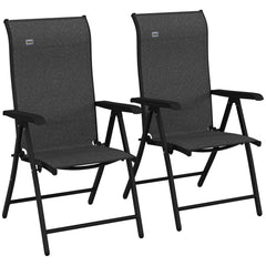 Outsunny Set of Two Folding Garden Chairs, with Seven-Position Adjustable Backs - Grey