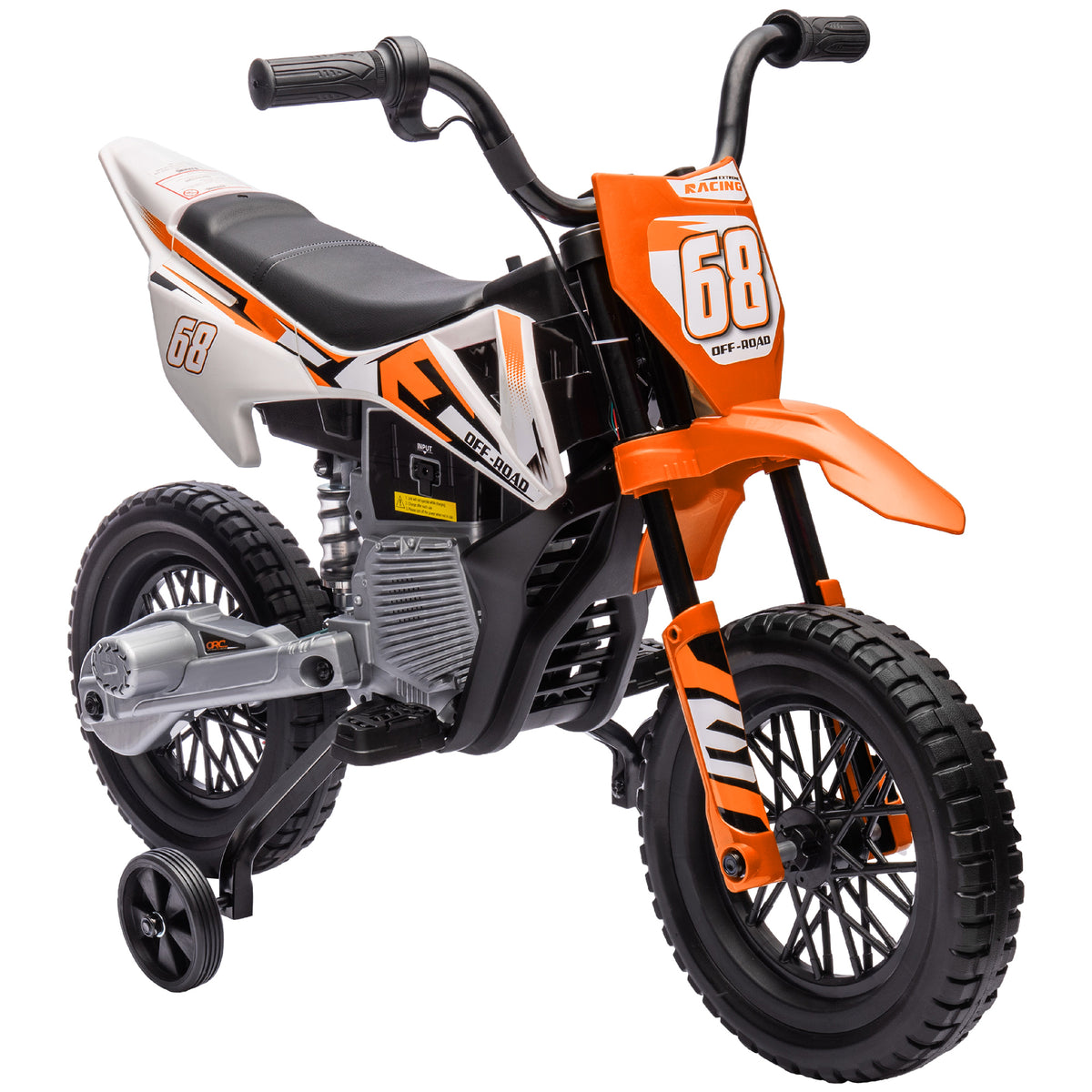 AIYAPLAY 12V Kids Electric Motorbike, Kids Electric Ride on motorcycle w/ Twist Grip Throttle, Training Wheels, Orange