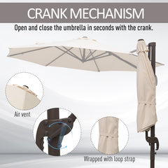 Outsunny 3M Banana Parasol Hanging Cantilever Umbrella W/ Cross Base Hand Crank Aluminium Frame 360√Ç¬∞Rotation Hand Crank-Beige