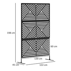 شاشة خصوصية للحديقة مزخرفة من Outsunny مع حامل، فاصل خارجي معدني قائم بذاته بطول 6.5 قدم، لوحة خصوصية مزخرفة مع مسامير توسعة لحديقة أو حوض استحمام ساخن، على شكل معين، أسود