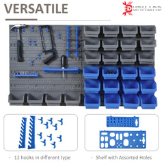 DURHAND 44 Piece Wall Mounted Tool Rack Organiser Storage Bins and Panel Set with Shelf Hook Screws Accessories Blue