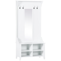 HOMCOM Hallway Furniture Set Shoe Bench Storage Mirror Cabinet Coat Rack Multiple Cubes Hangers Organiser Shelves w/ 4 Hooks