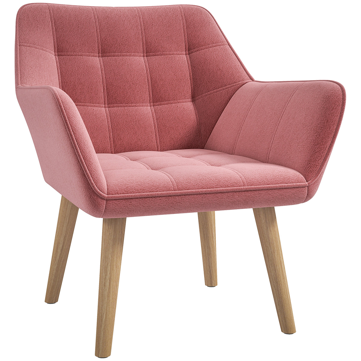 HOMCOM Accent Chair, Arm Chair with Wide Arms, Slanted Back, Thick Padding and Rubber Wooden Legs for Living Room, Pink