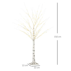 HOMCOM 5ft Artificial White Birch Tree Light with Warm White Pre-Lit LED Light for Indoor and Covered Outdoor Use