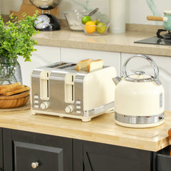 HOMCOM Polished Metal Kettle and Toaster Set - Cream