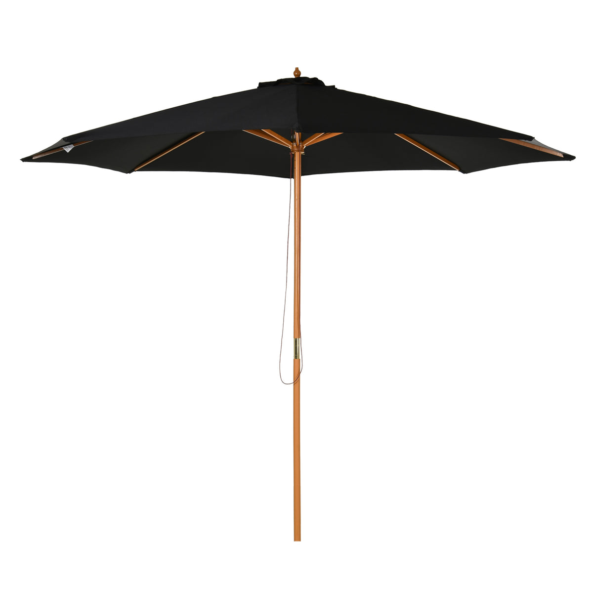 Outsunny 3(m) Garden Parasol, Pulley Operated Patio Umbrella, Wooden Table Market Umbrella with Rope Pulley Mechanism and 8 Ribs, Black