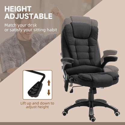Vinsetto Massage Recliner Chair Heated Office Chair with Six Massage Points Linen-Feel Fabric 360√Ç¬∞ Swivel Wheels Black