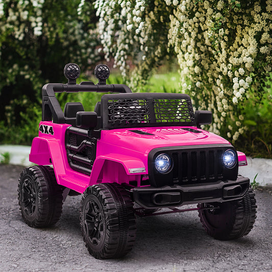 HOMCOM Kids Electric Ride On Car 12V Off Road Toy with Parental Remote Control 2 Motors Horn Lights Suspension Wheels for 3-6 Years Old Pink