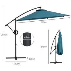 Outsunny 3m Offset Cantilever Parasol Umbrella, with Cross Base - Blue