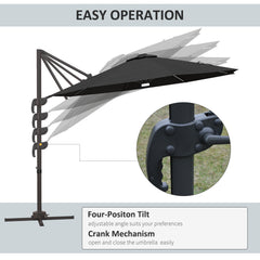 Outsunny Cantilever Parasol, with LED Lights and Cross Base - Dark Grey