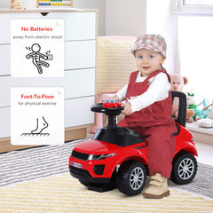 HOMCOM 3-in-1 Ride On Car Foot To Floor Slider Toddler w/ Horn Steering Wheel NO POWER Manual Under Seat Storage Safe Design for 1-3 Year Old Red