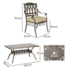 Outsunny Seven-Piece Cast Aluminium Garden Dining Set - Bronze Tone