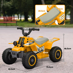 AIYAPLAY 6V Electric Quad Bike for Kids, Ride On ATV w/ Forward Backward, Headlights, for 18-36 Months, Yellow