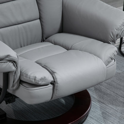 HOMCOM Recliner Chair With footstool, Recliner Armchair up to 130kg Weight Capacity, 135√Ç¬∞ Reclining Swivel Sofa Chair, PU Leather Ergonomic Couch Bed with Swivel Wood Base for Living Room, Grey