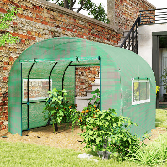 Outsunny 300 x 300cm Walk-In Polytunnel Greenhouse - Green