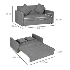 HOMCOM 2 Seater Sofa Bed, Convertible Bed Settee, Modern Fabric Loveseat Sofa Couch with 2 Cushions, Hidden Storage for Living Room, Guest Room, Light Grey