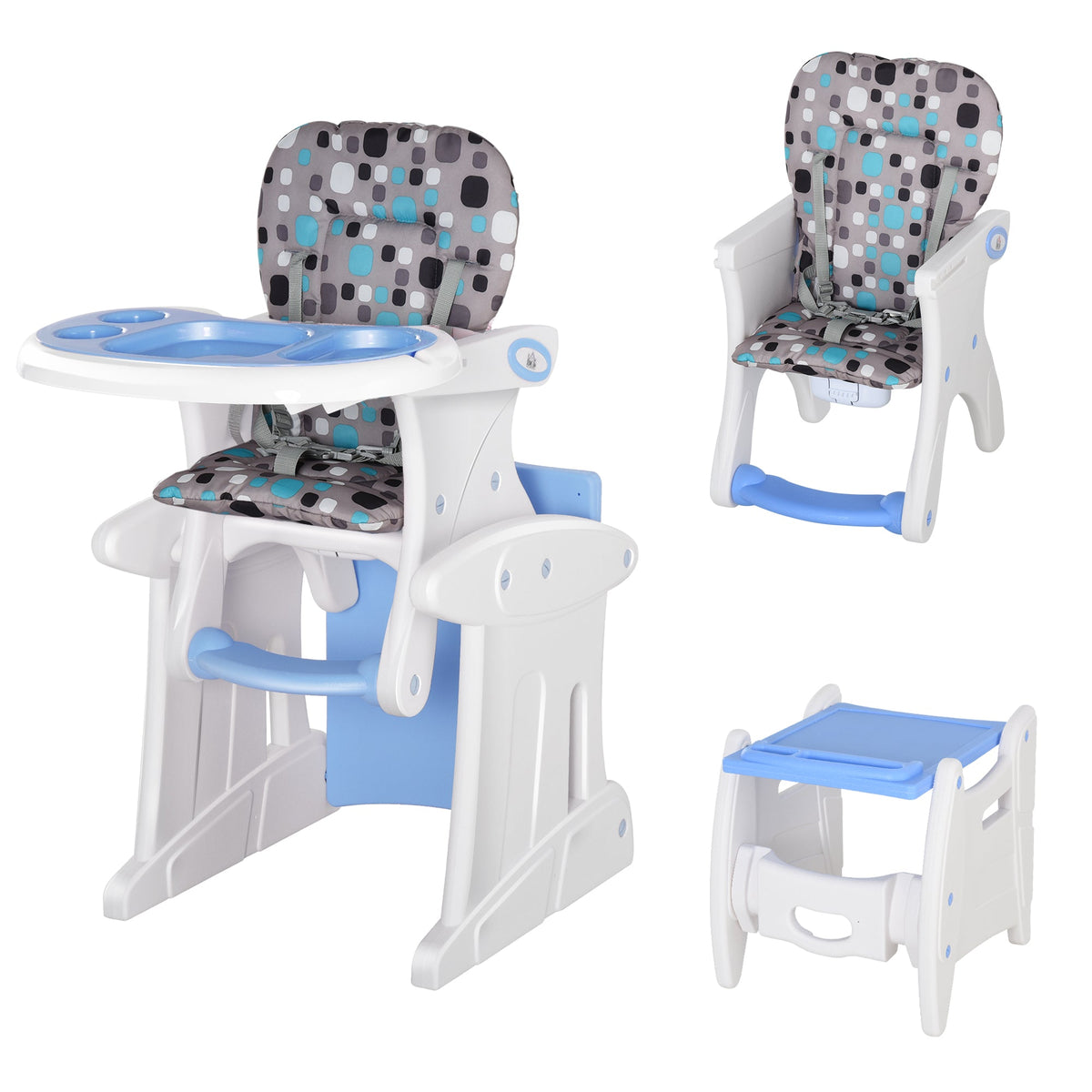 HOMCOM 2 in 1 Convertible Baby High Chair Toddler Table Chair Infant Feeding Seat Removable Food Tray Safety Harness Blue