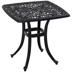 Outsunny Cast Aluminium Bistro Table, Outdoor Square Side Table with Umbrella Hole, Garden Table for Balcony, Bronze Tone