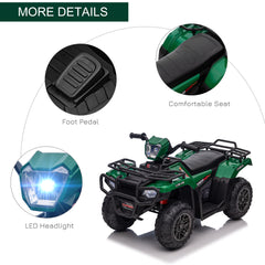 HOMCOM 12V Kids Quad Bike with Forward, Reverse Functions, Ride-On ATV w/ Music, LED, Headlights, for Ages 3-5 Years - Green