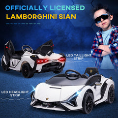 HOMCOM Lamborghini Sian Licensed 12V Kids Electric Ride On Car 2 Motors Toy Car with Remote Control Music Lights MP3 for 3-5 Years White