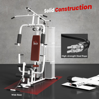 HOMCOM Multifunction Home Gym Weight Training Workout Station Fitness Strength Machine, White
