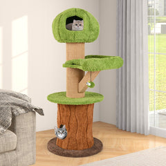 148 CM Mushroom Cat Tree with 2 Cute Condos for Indoor Cats-Green