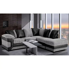 Swansea II Jumbo Cord Black and Grey Corner Sofa - Right and Left Arm