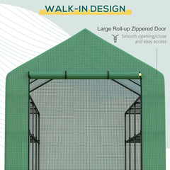 Outsunny Walk-in Greenhouse with 4 Tier 24 Shelves, Portable Grow House with Roll-up Zipped Door, 244 x 180 x 210cm, Green