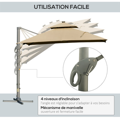 Outsunny 3 x 3(m) Aluminium Sun Square Canopy Top w/ Adjustable Pole Angle Khaki