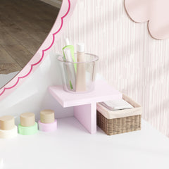 AIYAPLAY Kids Dressing Table Set, Vanity Table with Stool, Mirror, Drawer, Desktop Storage, Heart Theme, Pink