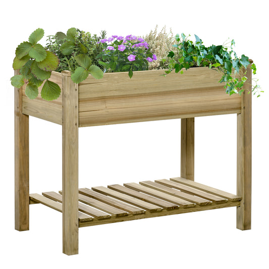 Outsunny Garden Wooden Planters√Ø¬º≈í Raised Garden Bed with Legs and Storage Shelf Elevated Wooden Planter Box