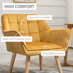 HOMCOM Armchair Accent Chair, Vanity Chair with Wide Arms, Slanted Back, Padding, Metal Frame, Wooden Legs, Home Bedroom Furniture Seating, Set of 2, Yellow