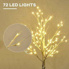 HOMCOM 4ft Artificial White Birch Tree Light with Warm White Pre-Lit LED Light for Indoor and Covered Outdoor Use