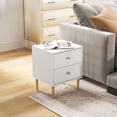 HOMCOM Elegant Two-Drawer Bedside Table - White/Gold-Tone