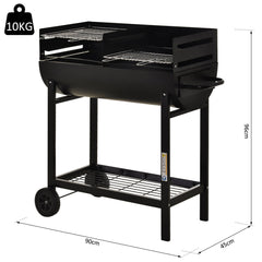 شواية فحم من Outsunny Steel 2-Grill مع عجلات باللون الأسود