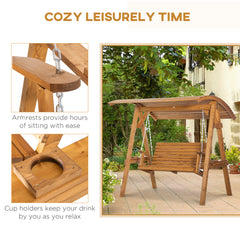 Outsunny 2 Seater Swing Chair, Garden Swing Bench with Adjustable Canopy, and Pine Wood Frame for Patio, Yard