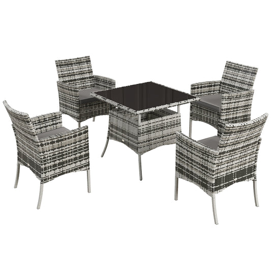 Outsunny Five-Pieces Rattan Dining Set - Mixed Grey