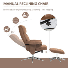 HOMCOM Velvet-Feel Recliner Chair and Ottoman - Light Brown