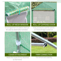 Outsunny Walk-in Polytunnel Garden Greenhouse, Outdoor Mesh Door Greenhouse with PE Cover and 6 Windows, 4.5 x 3 x 2m, Green