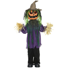 HOMCOM 3'6" Pumpkin Scarecrow Halloween Animatronic، مع عيون متوهجة