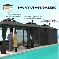 Outsunny 3 x 3 (m) Outdoor Polycarbonate Gazebo, Double√Ç Roof Hard Top Gazebo with√Ç Galvanised Steel Frame, Nettings√Ç &√Ç Curtains for Garden, Lawn, Patio and Deck, Dark Grey