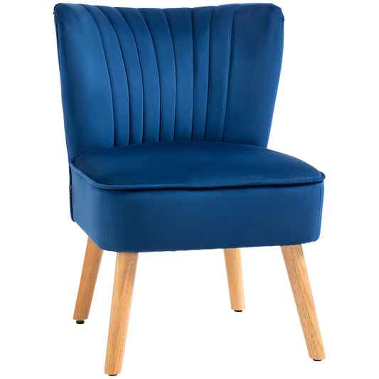 HOMCOM Modern Accent Chair, Fabric Living Room Chair with Rubber Wood Legs and Thick Padding, Dark Blue